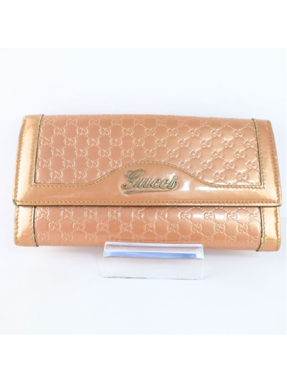 GUCCI Guccisima Trifold wallet Long Wallet Purse GG Enamel Pink Women Used Auth